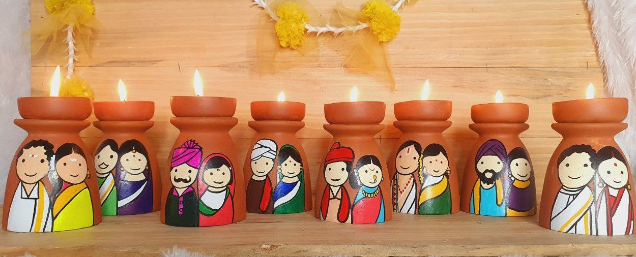 Handpainted Kulhad T-light holder with Regional Characters
