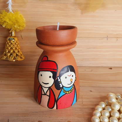 Handpainted Kulhad T-light holder with Regional Characters