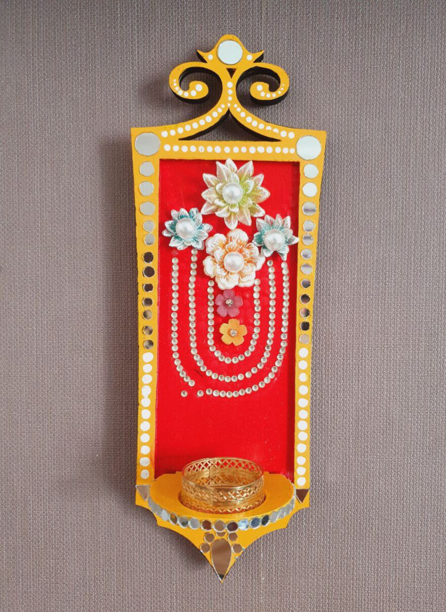 Jharokha Mirror Art Piece with T-light Candle Holder