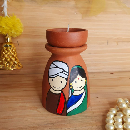 Handpainted Kulhad T-light holder with Regional Characters