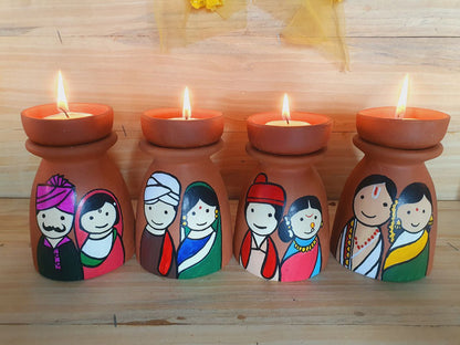 Handpainted Kulhad T-light holder with Regional Characters