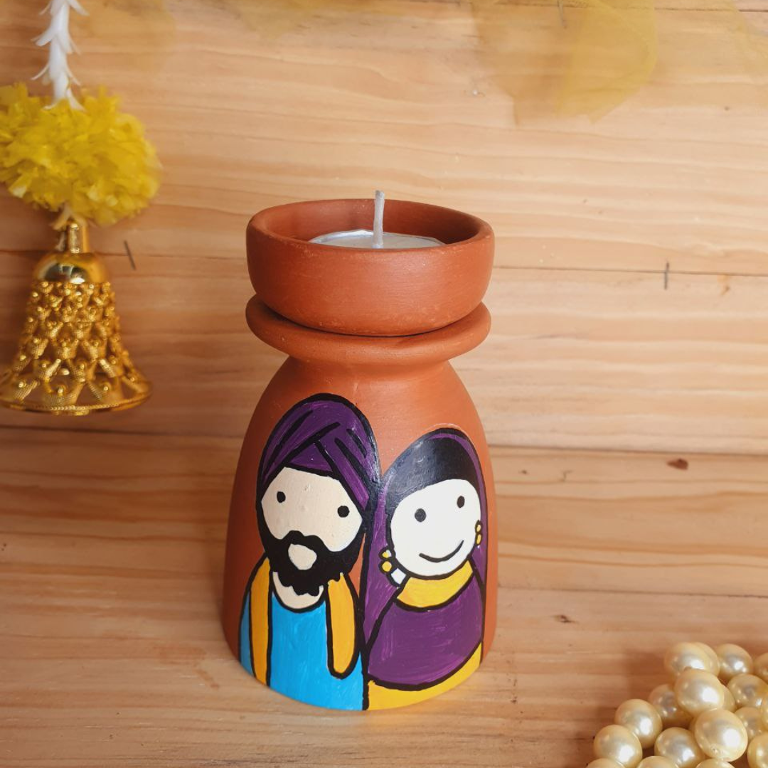 Handpainted Kulhad T-light holder with Regional Characters